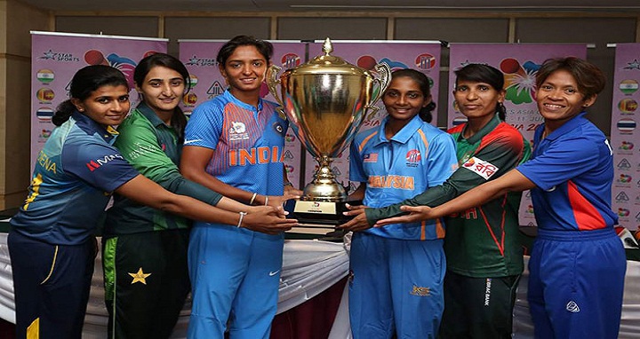 Captains of the participating countries holding the ACC Women’s Asia Cup T20I trophy in Malaysia’s Kuala Lumpur. Photo: Courtesy