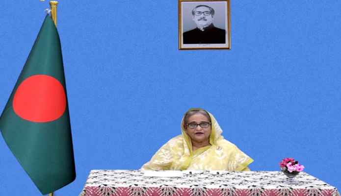 Tuesday- Prime Minister Sheikh Hasina gives a video message at the Inaugral Cermony of the Gloval Centre for Traditional Medicine (GCTM) held in - PID